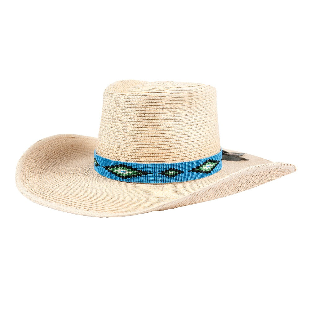 Sunbody Beaded Hat Band in turquoise base with diamond shapes