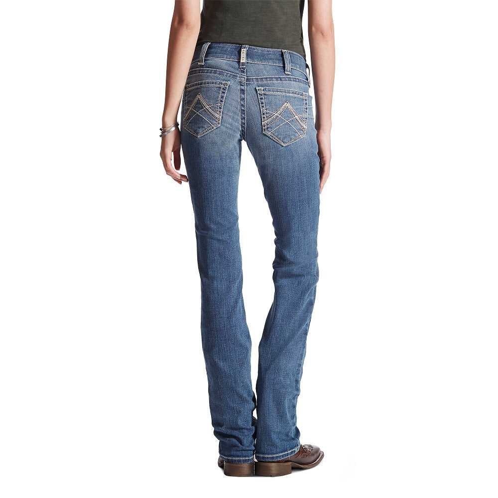Ariat Womens Jeans | R.E.A.L Icon Straight Mid Rise | Rainstorm | Extra Long Leg