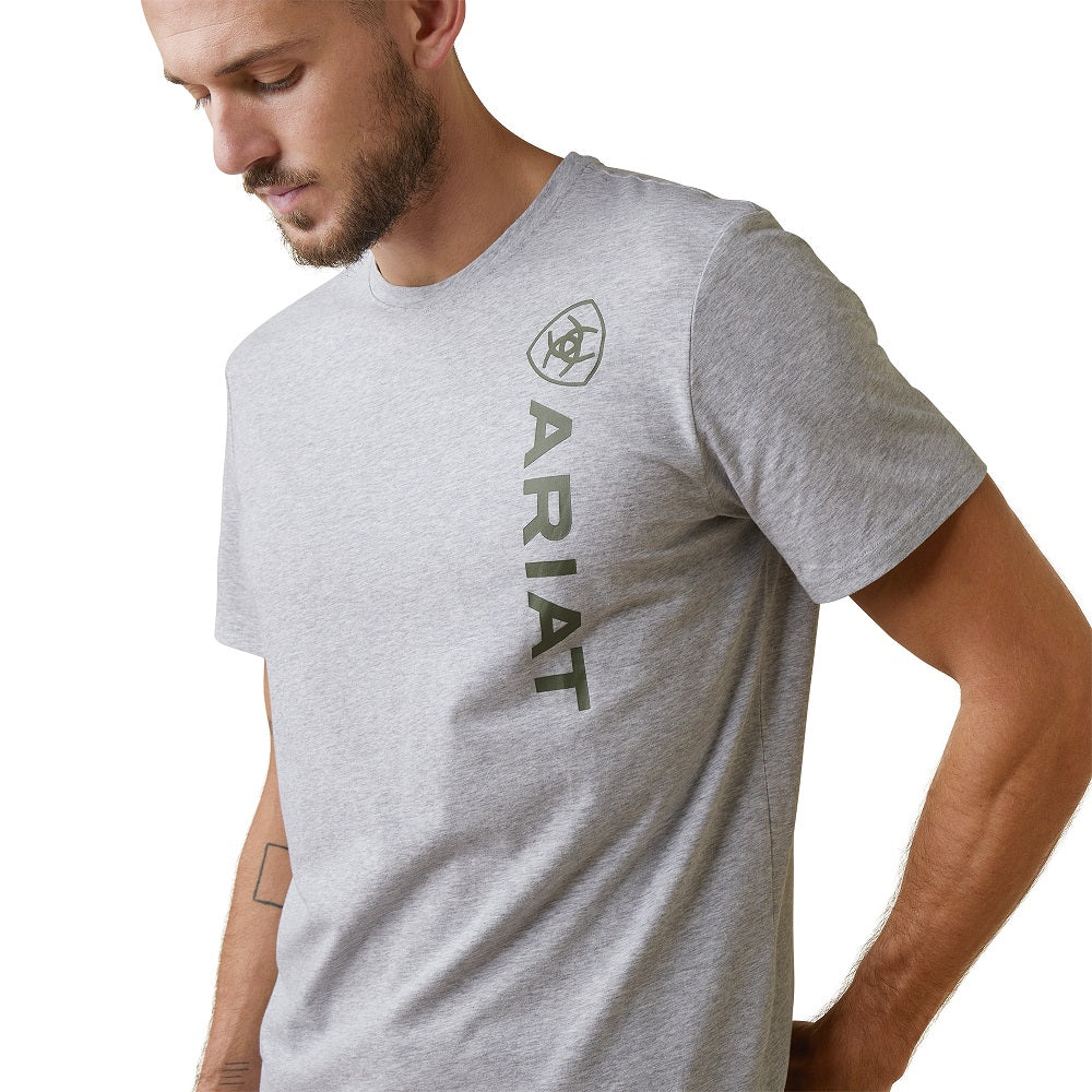 Ariat Mens T-Shirt | Vertical Logo | Heather Grey