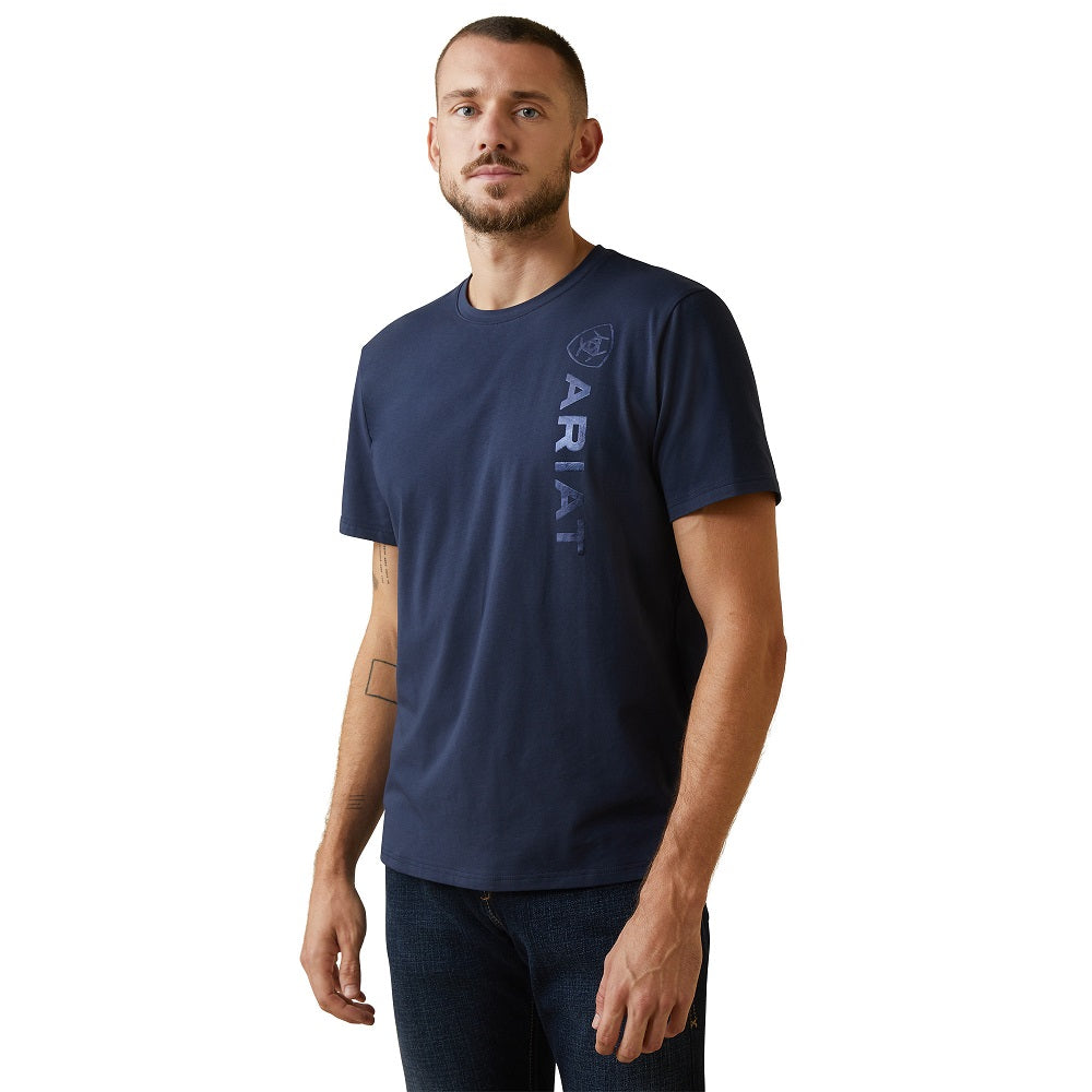 Ariat Mens T-Shirt | Vertical Logo | Navy