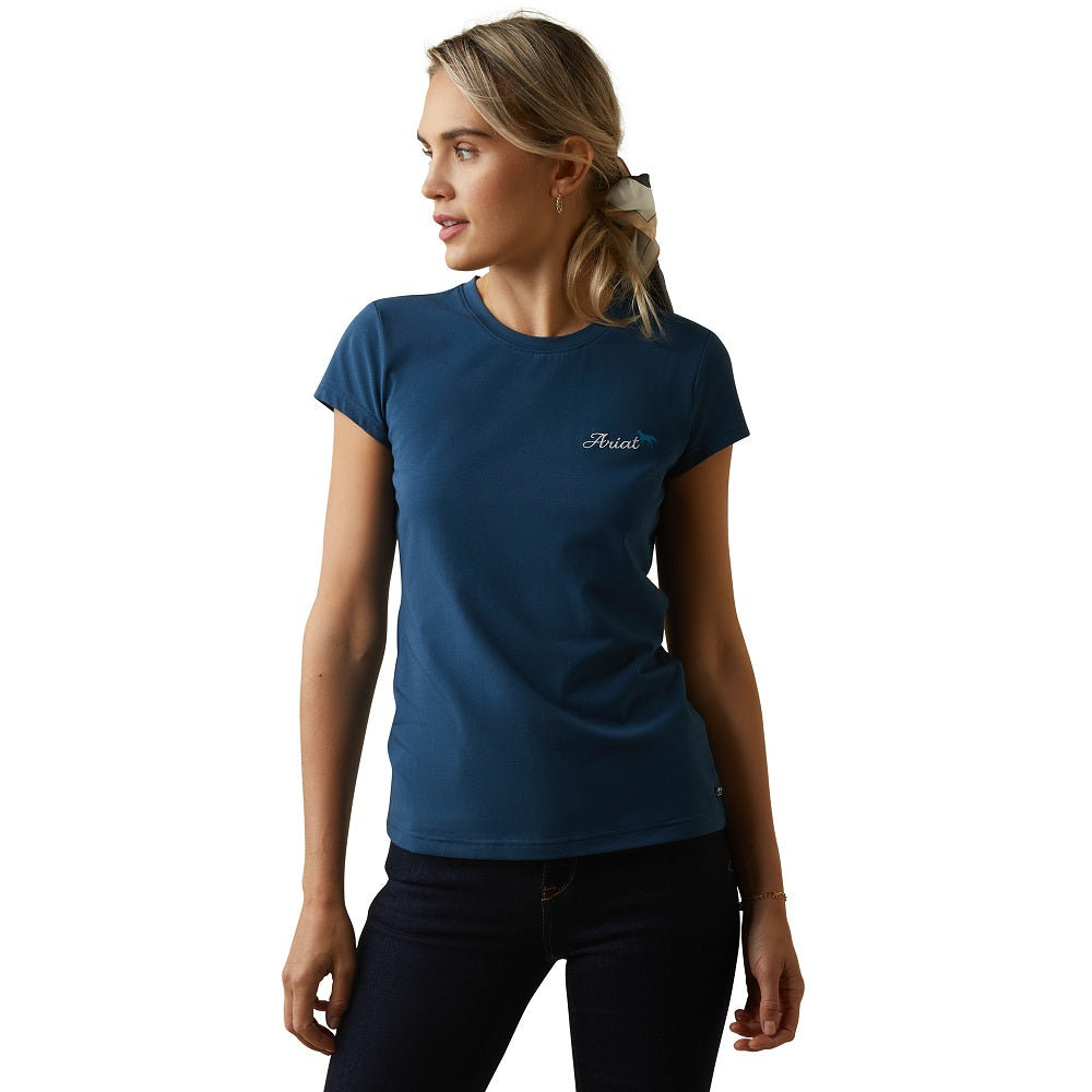 Ariat Womens T-Shirt | Logo Script | Deep Petroleum
