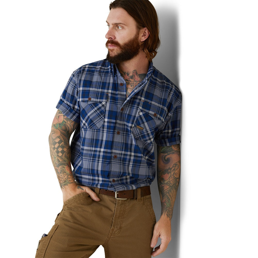 Ariat Mens Rebar Workshirt | Durastretch | Stonewash Plaid