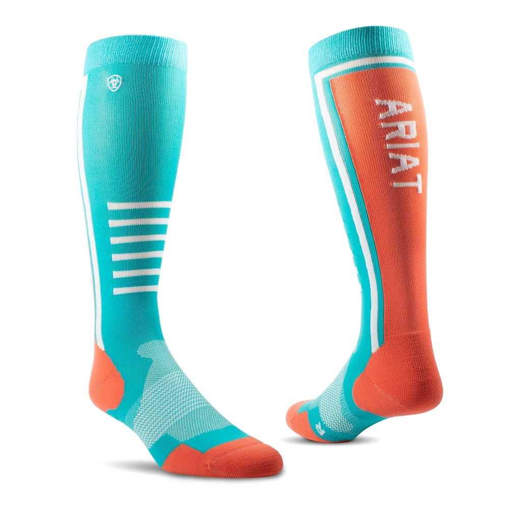 Ariat Uni Ariattek Slimline Performace Socks | Viridian Green / Burnt Sienna