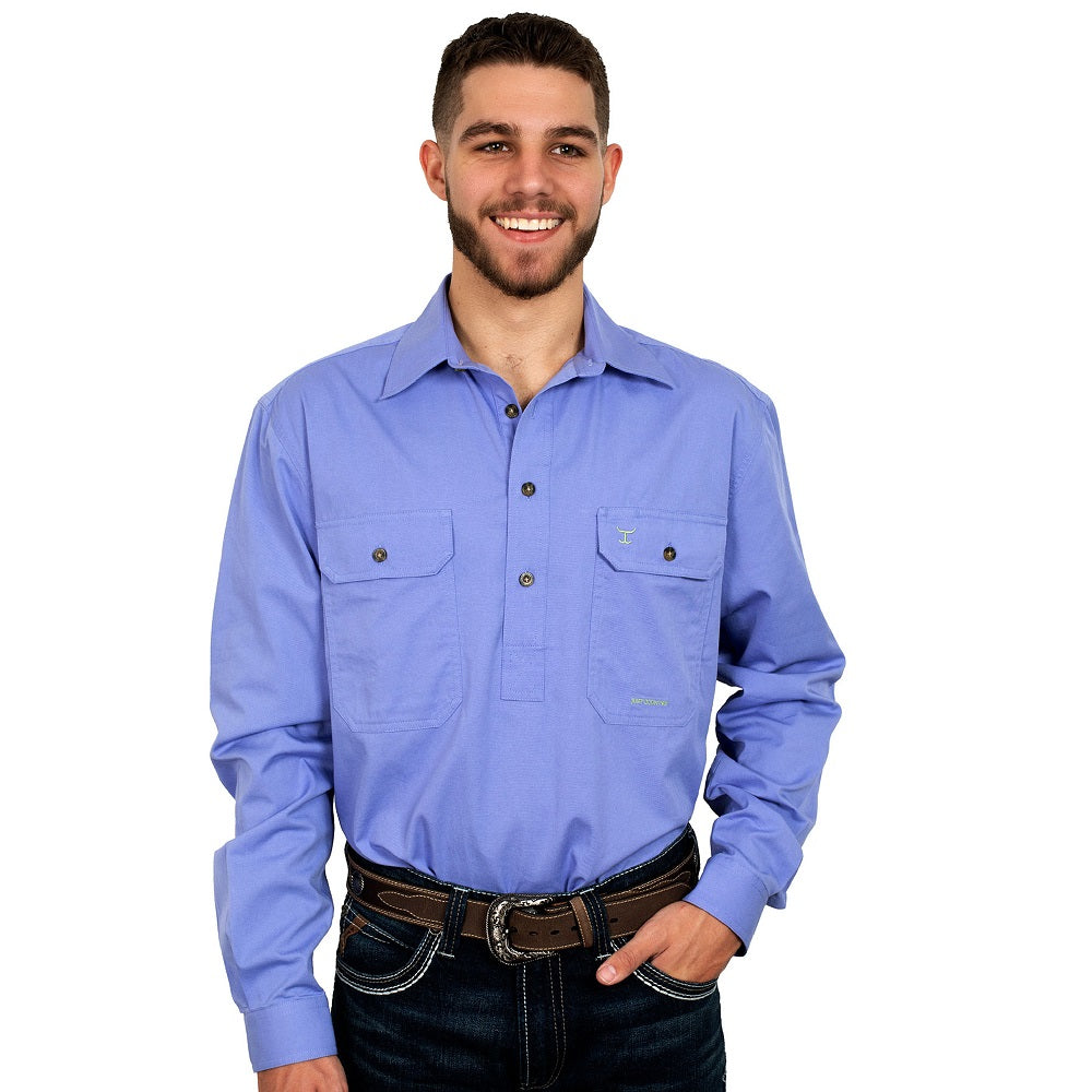 Just Country Mens Cameron Workshirt | Half Button | Periwinkle