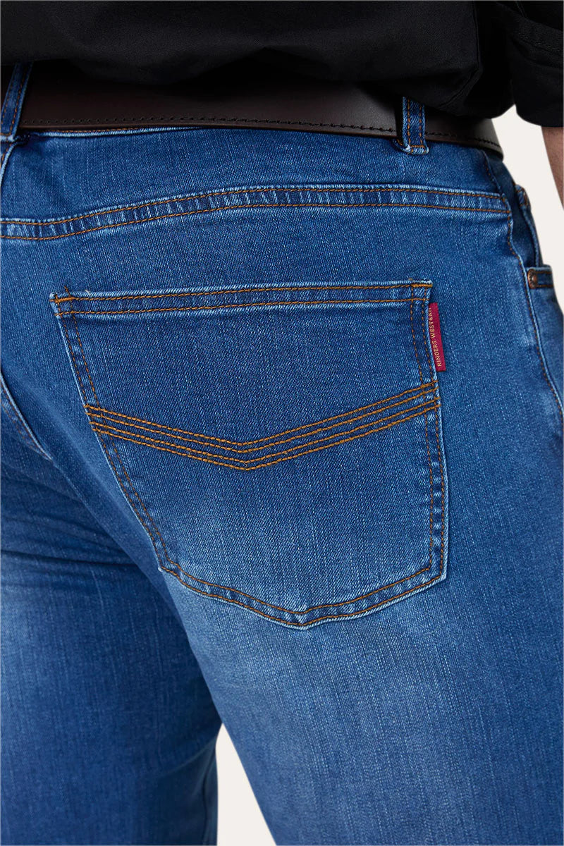 Ringers Western Mens Jeans | Burke Tapered 32 Leg | Mid Blue
