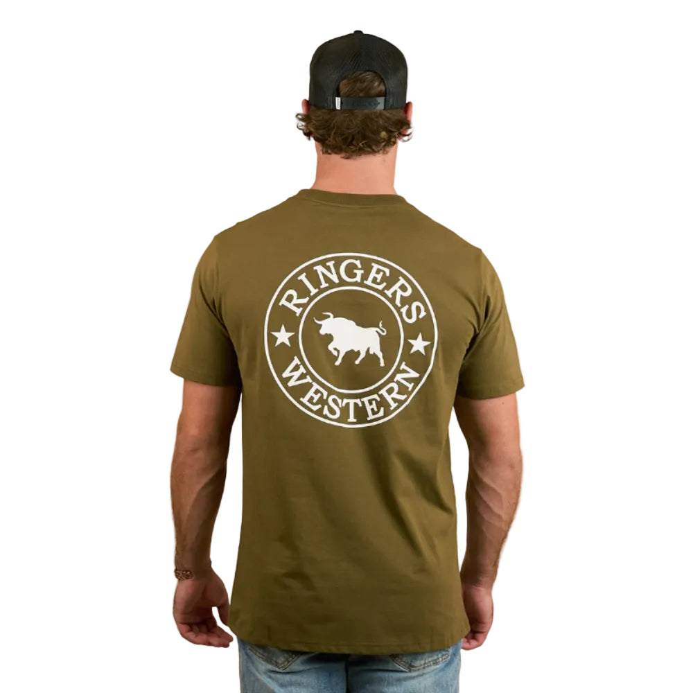 Ringers Western Mens Signature Bull T-Shirt | Classic Fit | Military Green