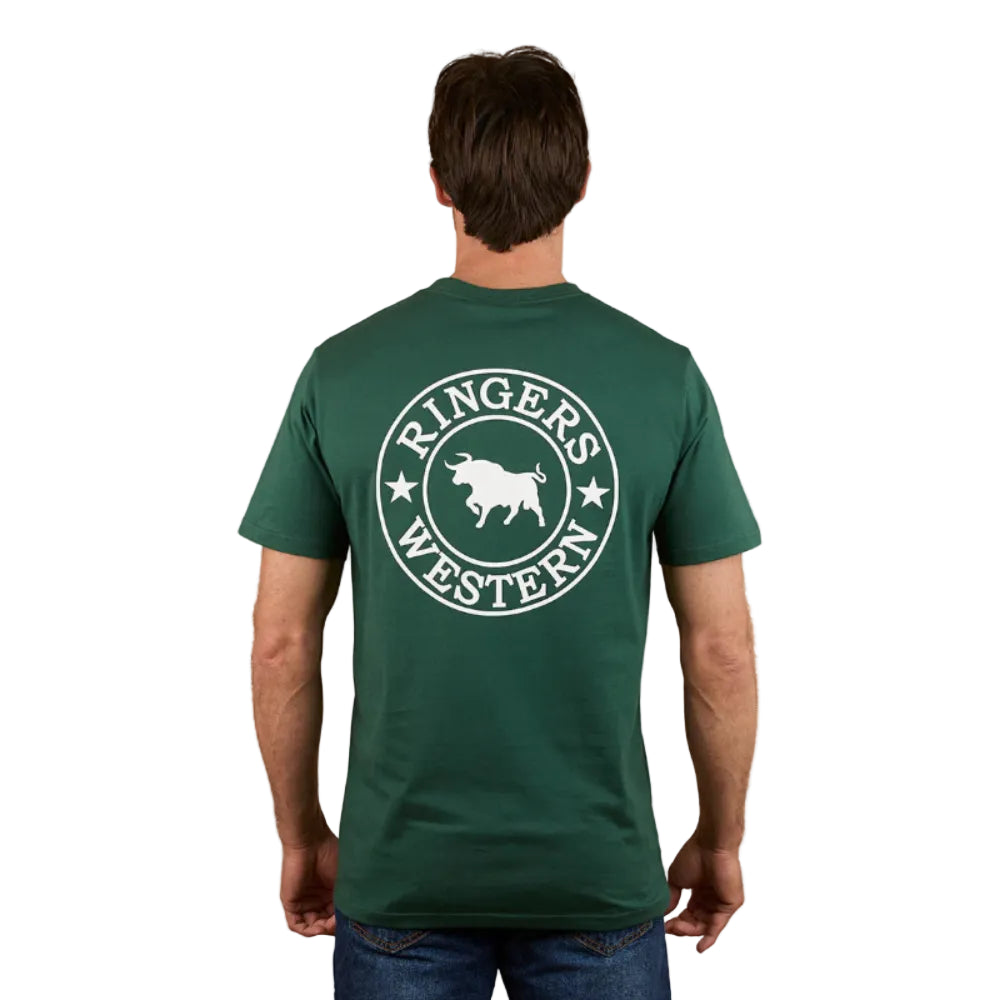 Ringers Western Mens Signature Bull T-Shirt | Classic Fit | Pine Green / White