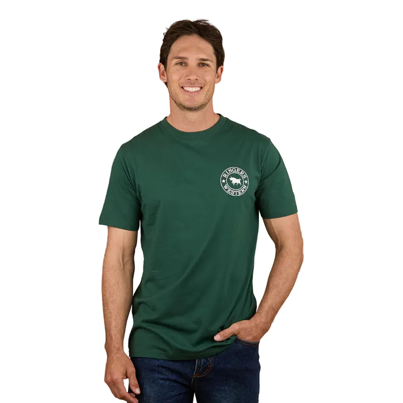 Ringers Western Mens Signature Bull T-Shirt | Classic Fit | Pine Green / White