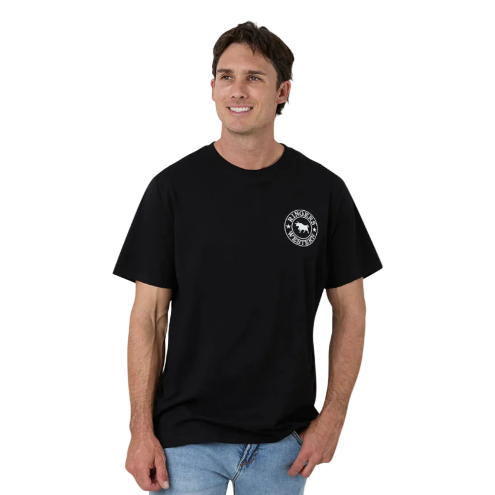 Ringers Western Mens Signature Bull T-Shirt | Loose Fit | Black / White