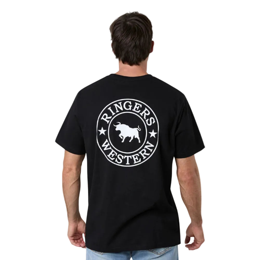 Ringers Western Mens Signature Bull T-Shirt | Loose Fit | Black / White