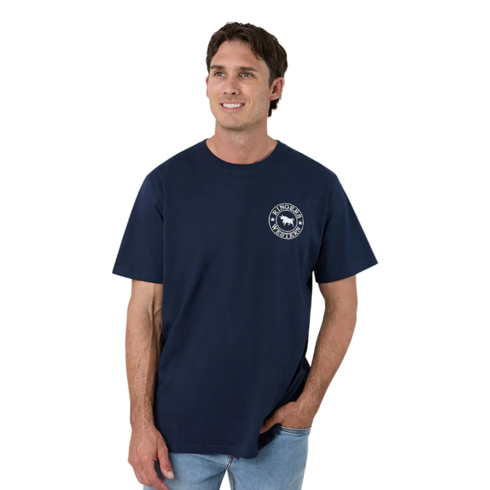 Ringers Western Mens Signature Bull T-Shirt | Loose Fit | Navy / White