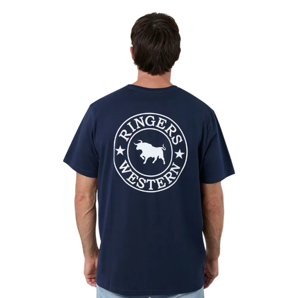 Ringers Western Mens Signature Bull T-Shirt | Loose Fit | Navy / White