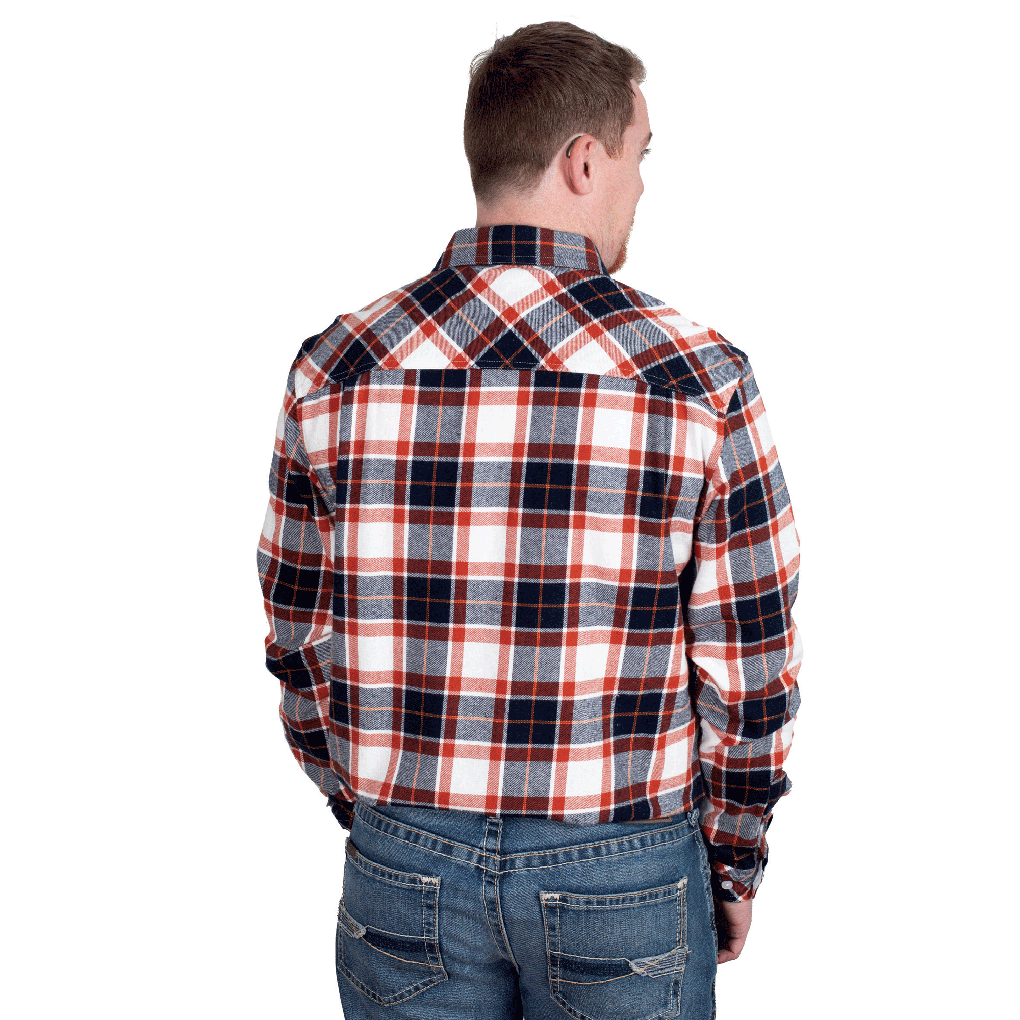 Just Country Mens Evan Workshirt | Full Button Flannel | Navy / White / Rust