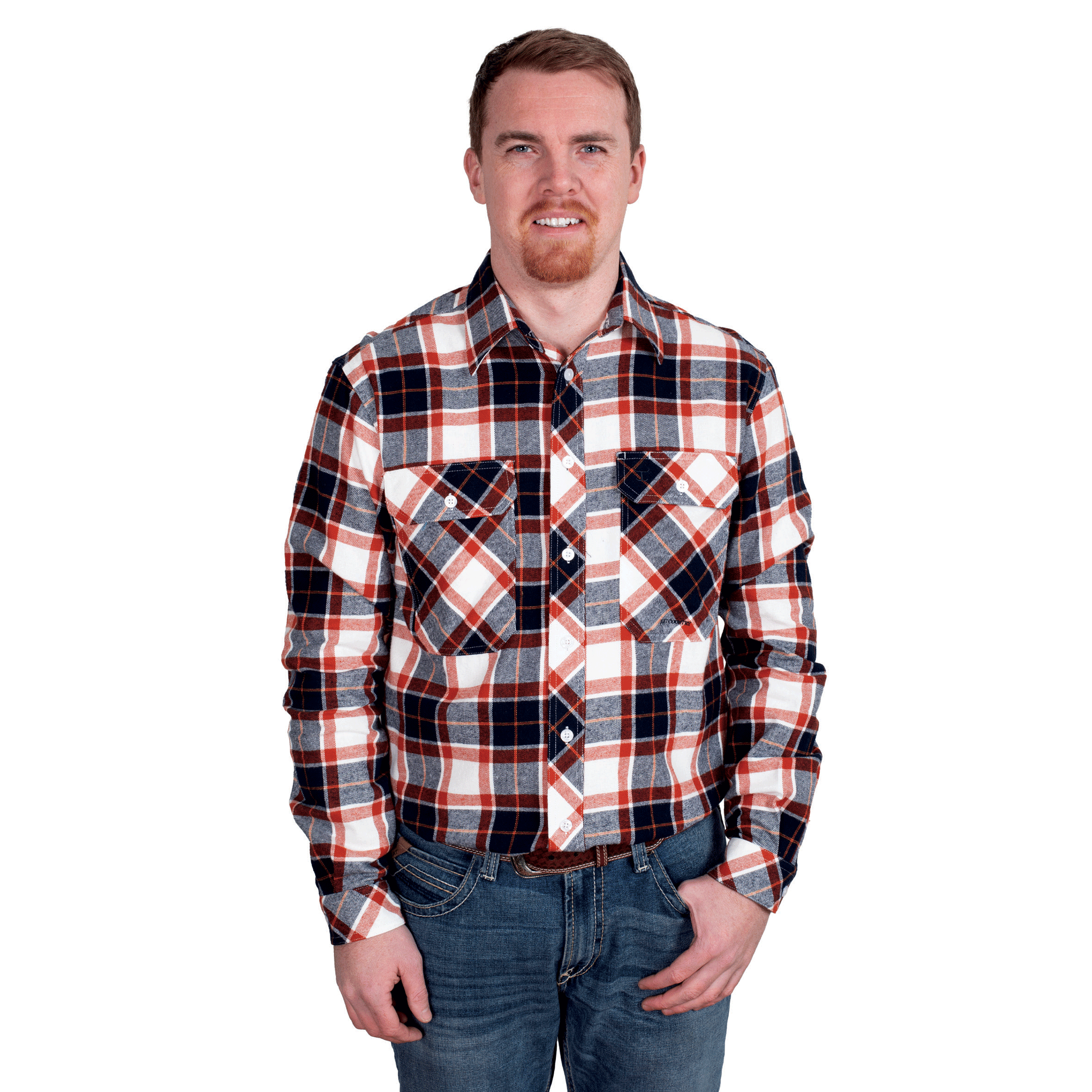 Just Country Mens Evan Workshirt | Full Button Flannel | Navy / White / Rust