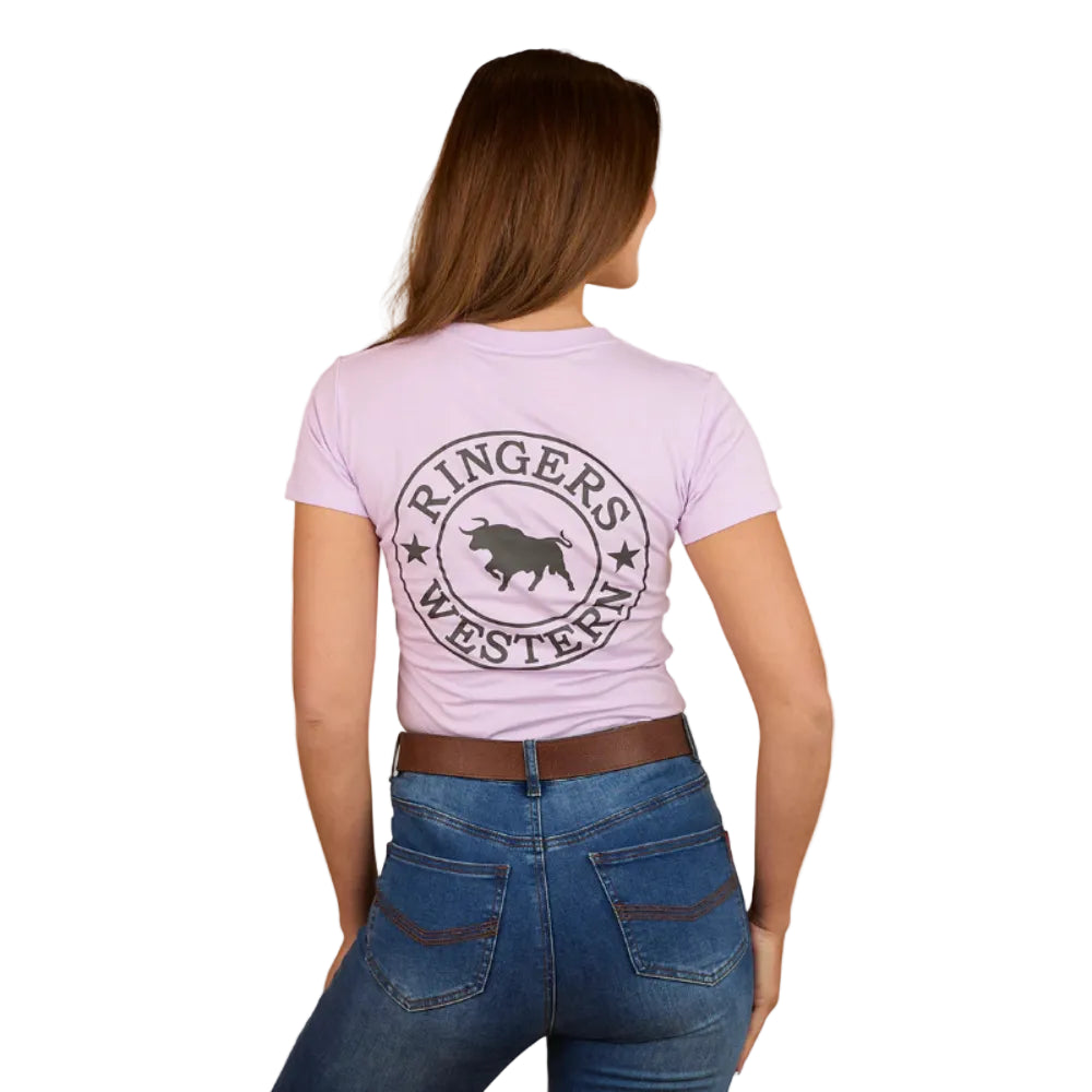 Ringers Western Womens Signature Bull T-Shirt | Classic Fit | Lilac / Charcoal