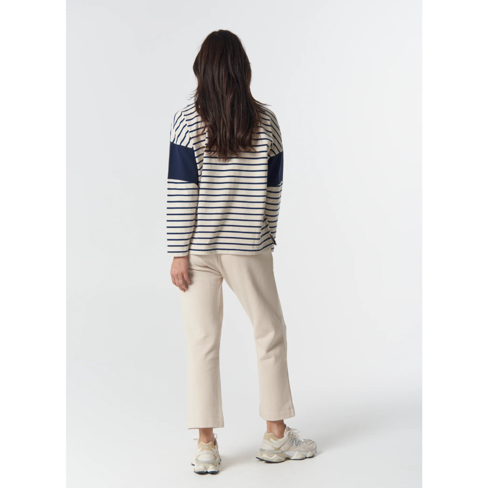 Goondiwindi Cotton Sweater | Stripe Logo | Birch / Dark Navy