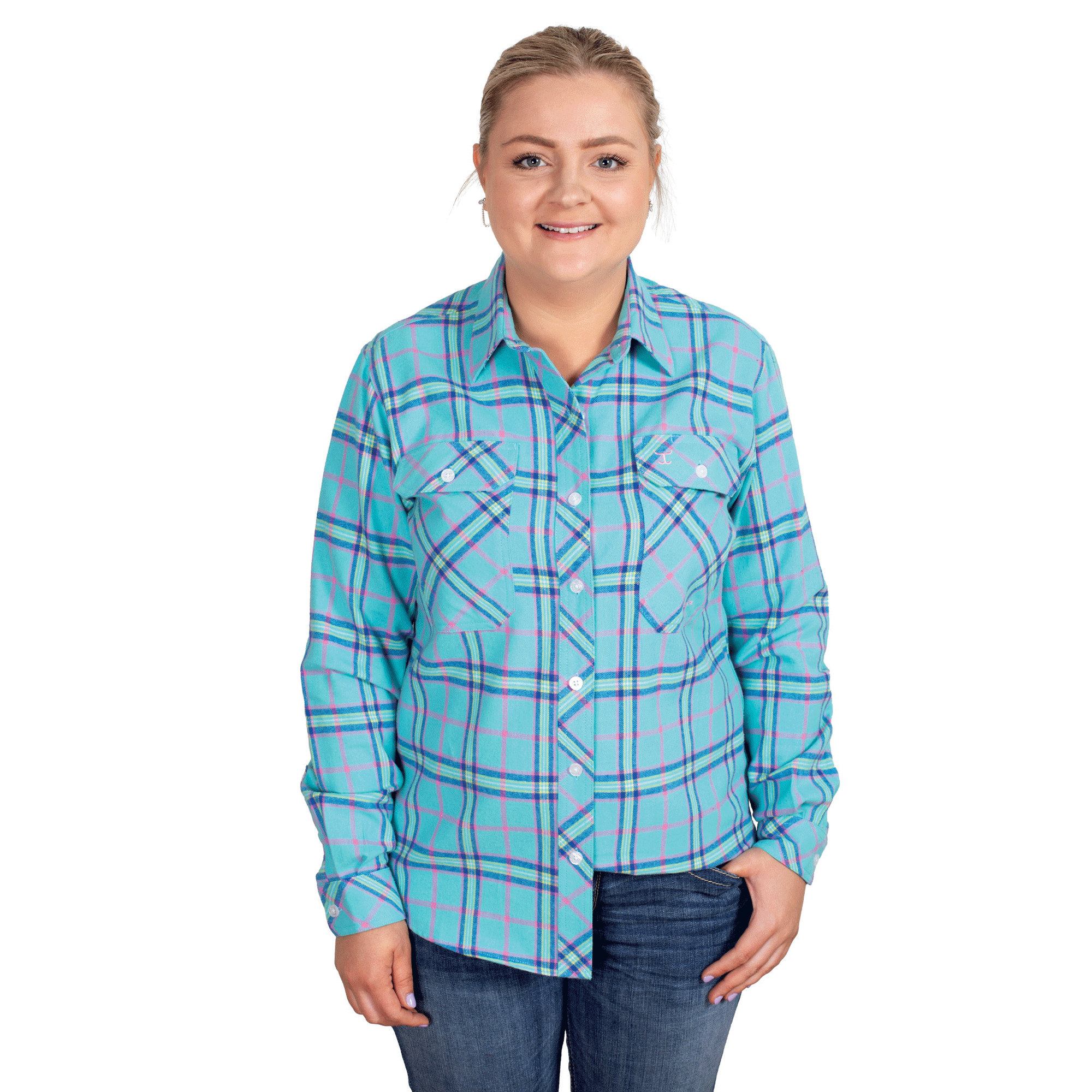 Just Country Womens Brooke Workshirt | Full Button Flannel | Turquoise