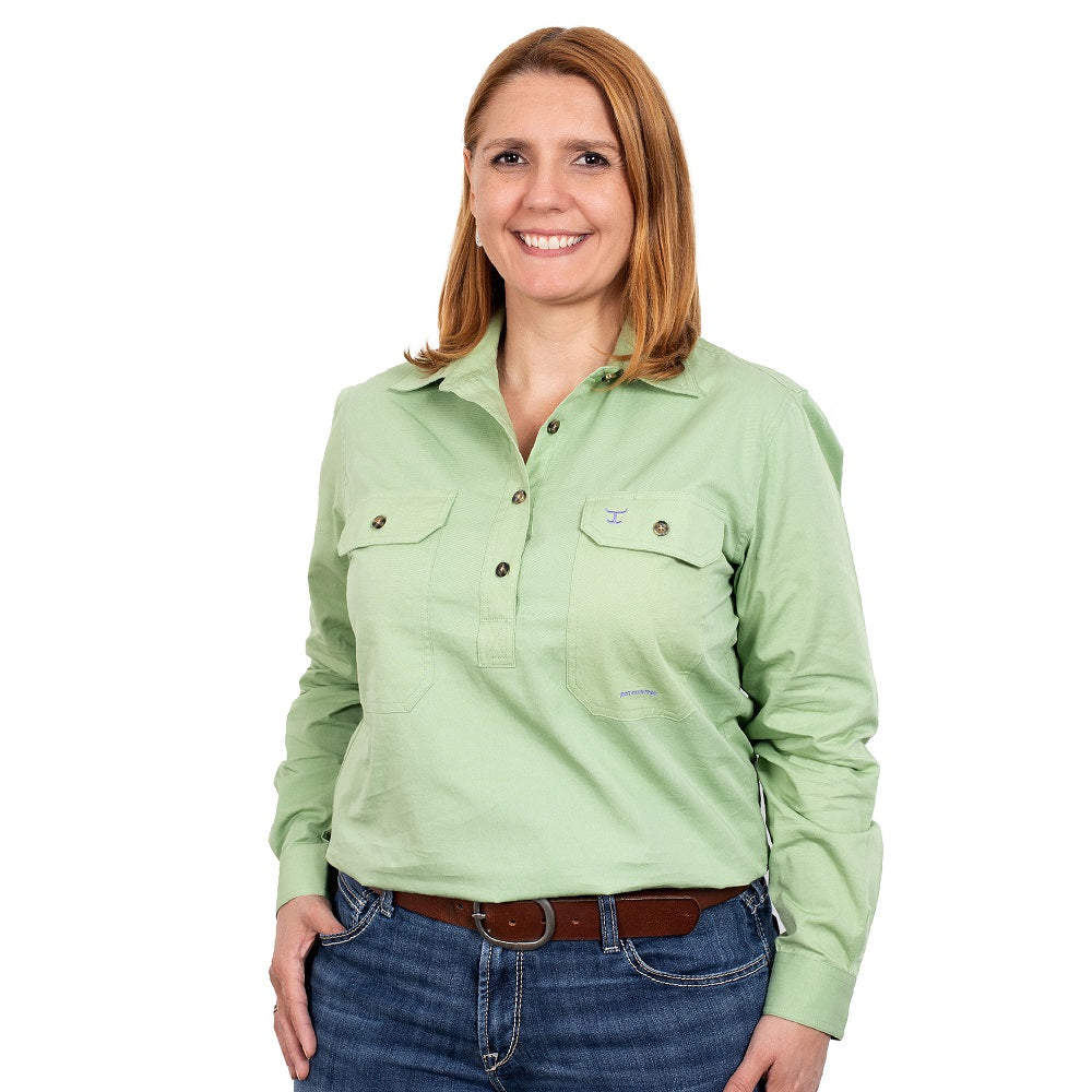 Just Country Womens Jahna Shirt | Half Button | Sage
