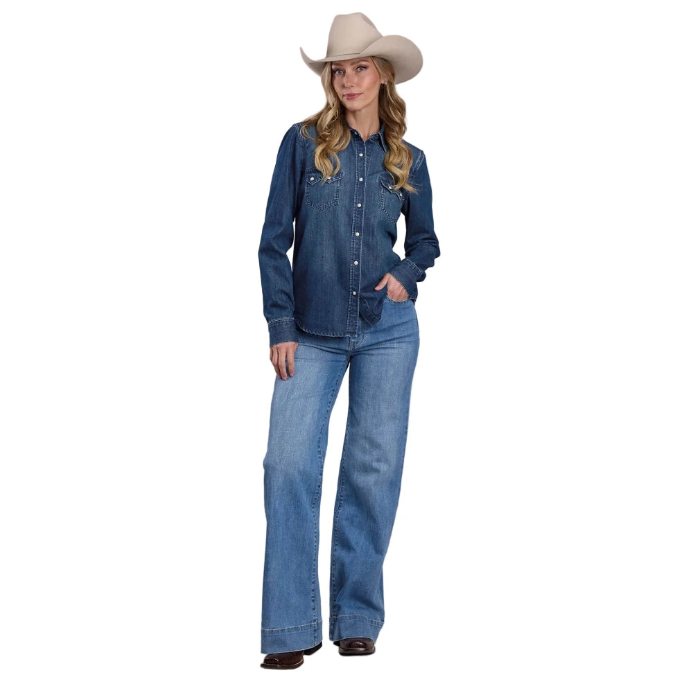 STETSON WOMENS SHIRT | SOLID BLUE