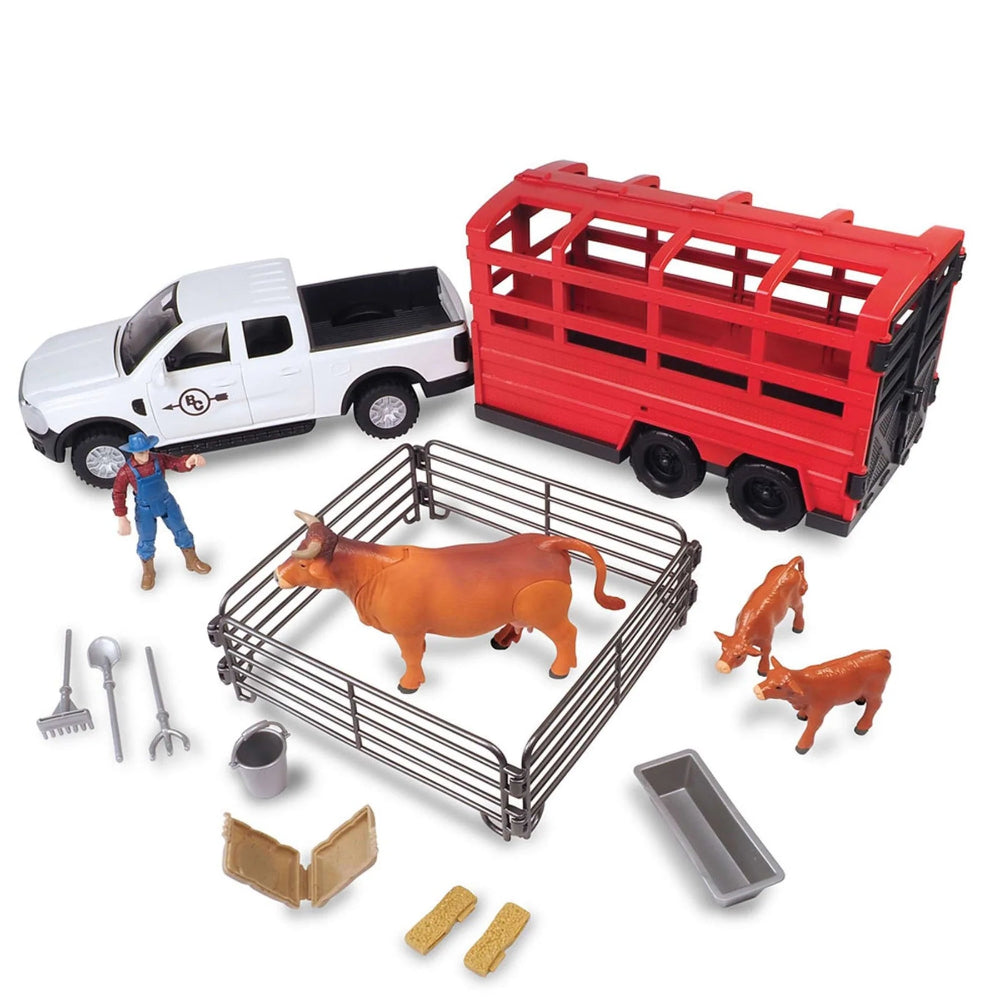 Big Country Toys | 18 PC Truck and Cattle Trailer Set