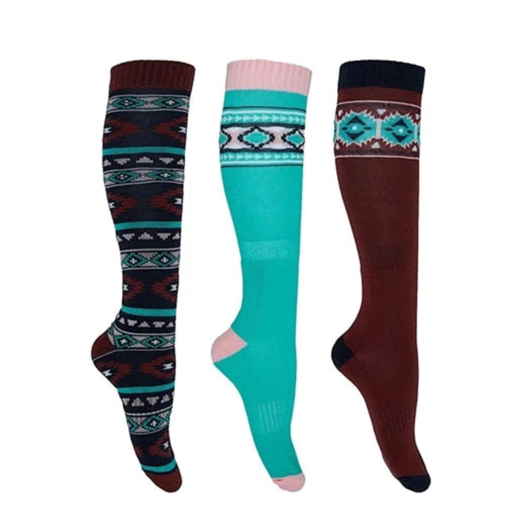 Pure Western Riding Socks | 3 Pack | Turquoise Rust