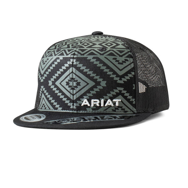 Ariat Kids Snap Back Cap | Flat Bill Aztec Pattern | Black - Hiscocks