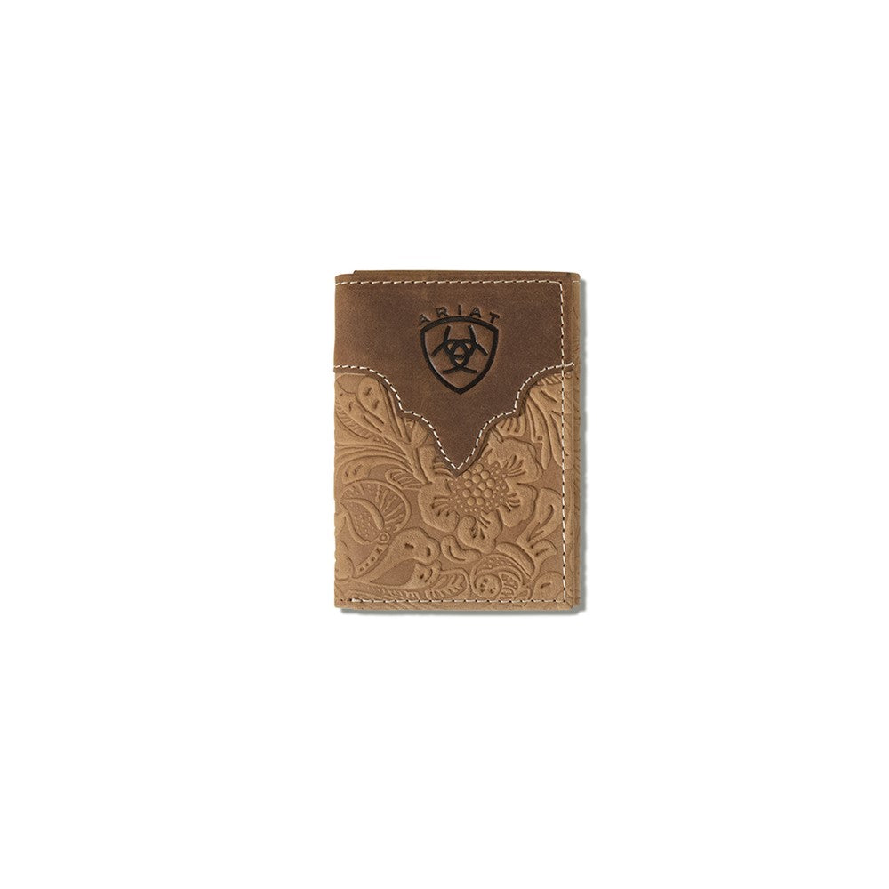 Ariat Trifold Wallet | Floral Embossed | Ivory Stitch