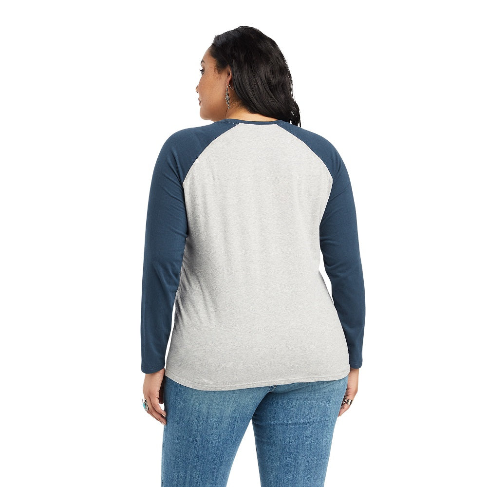 Ariat Womens Shirt | Real Baseball Shirt | Heather Grey / Midnight Blue