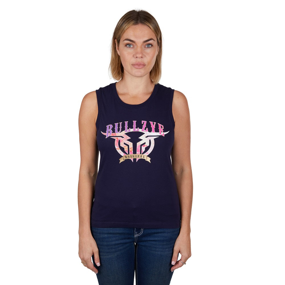 Bullzye Womens Tank Top | Sunset | Navy