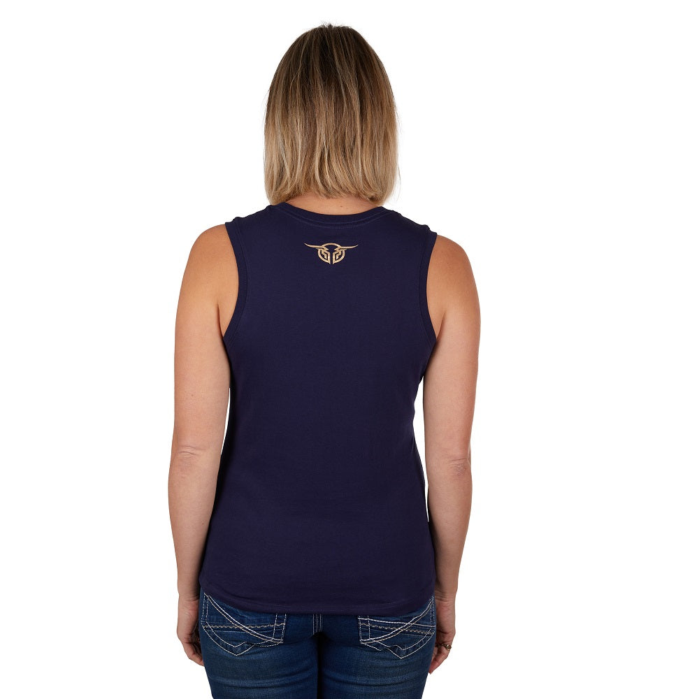 Bullzye Womens Tank Top | Sunset | Navy