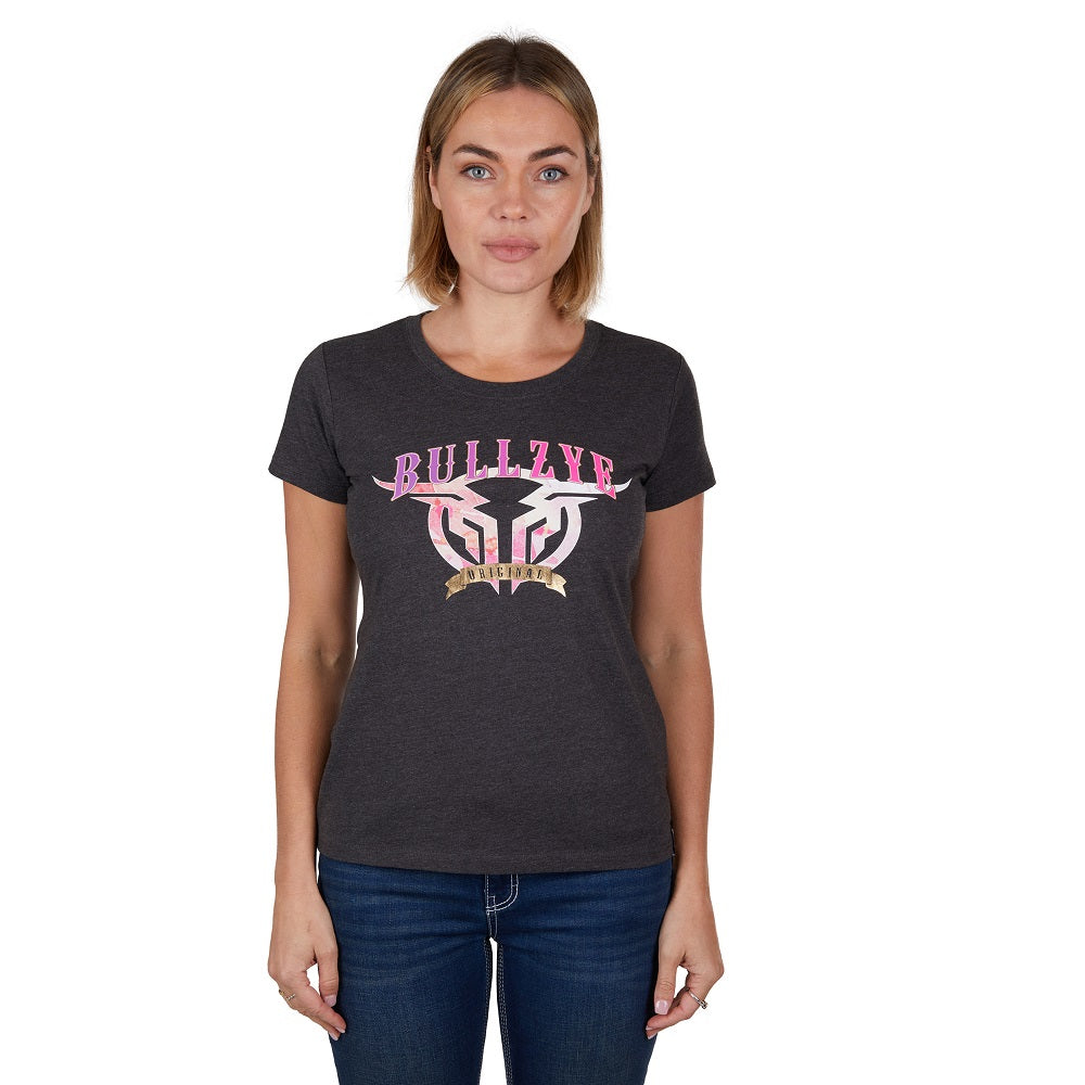 Bullzye Womens T-Shirt | Sunset | Charcoal Marle