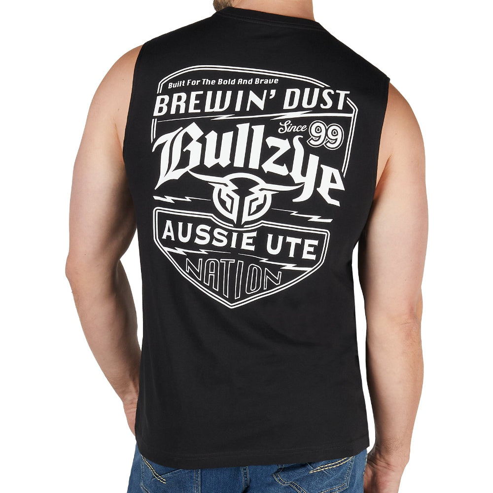 Bullzye Mens Muscle Tank | Brewin Dust | Black