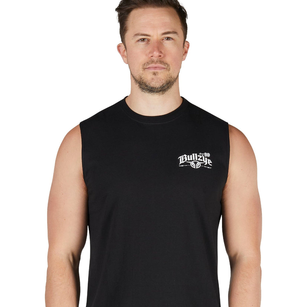 Bullzye Mens Muscle Tank | Brewin Dust | Black