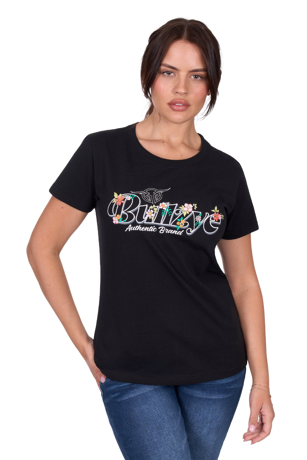 Bullzye Womens T-shirt | Flora | Black