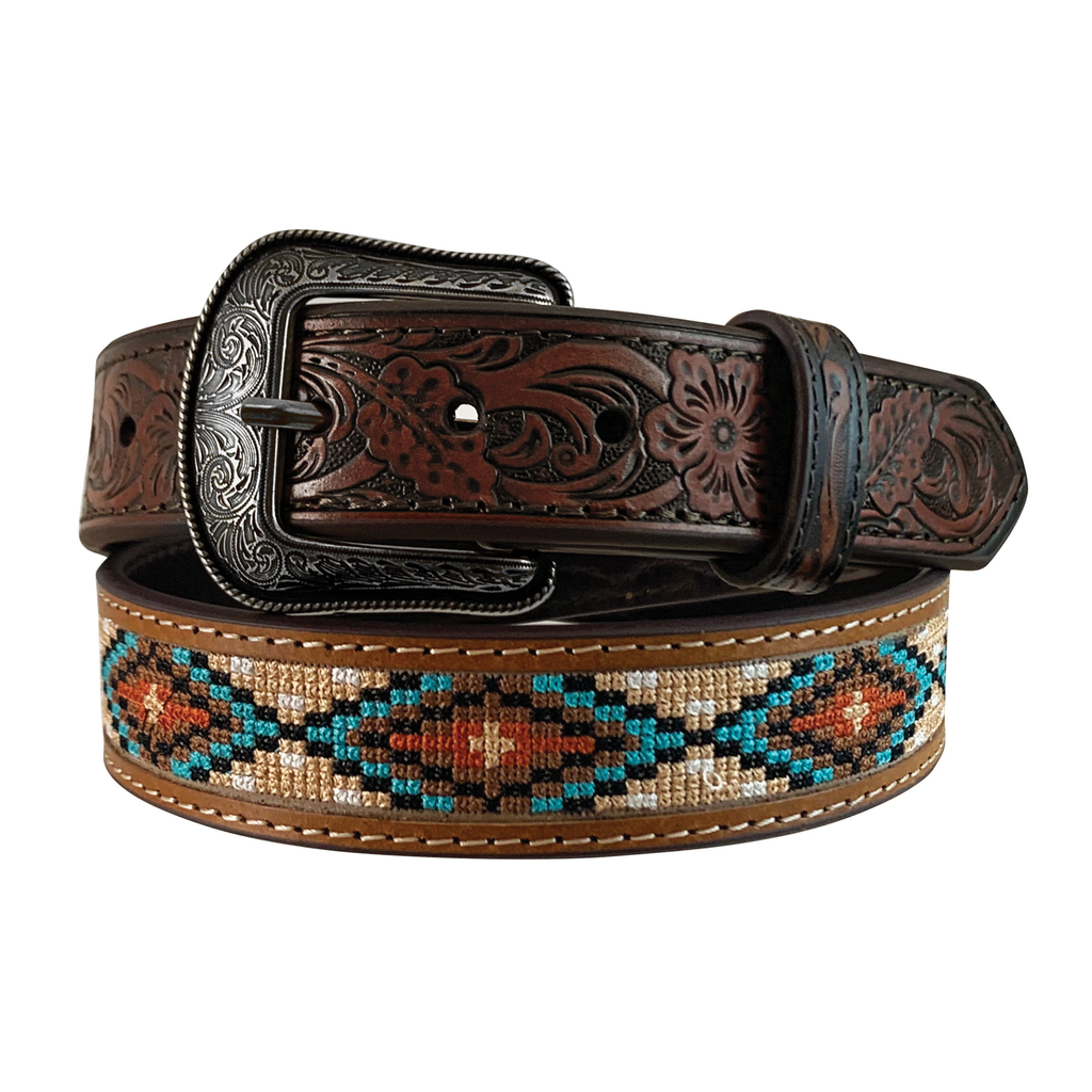 Roper Boys Belt | Aztec Stitching Floral Emboss | Brown