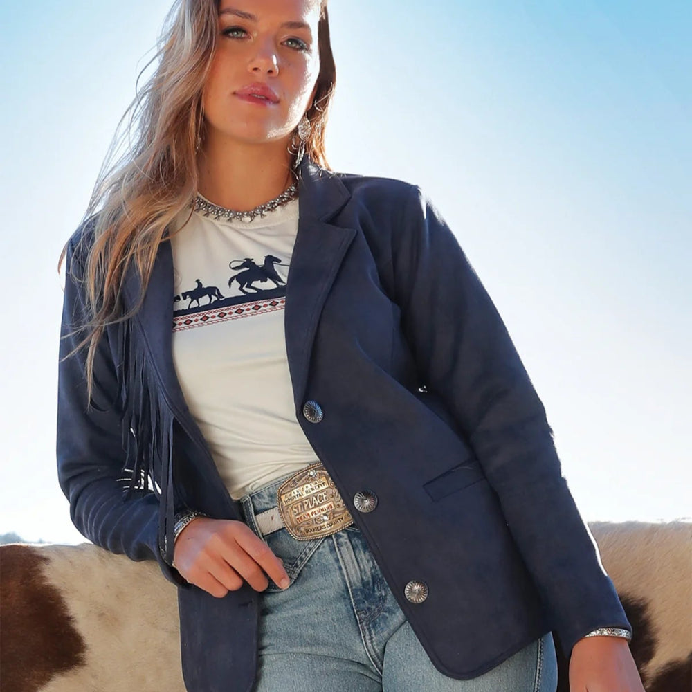 Cruel Denim Womens Blazer | Suede | Navy