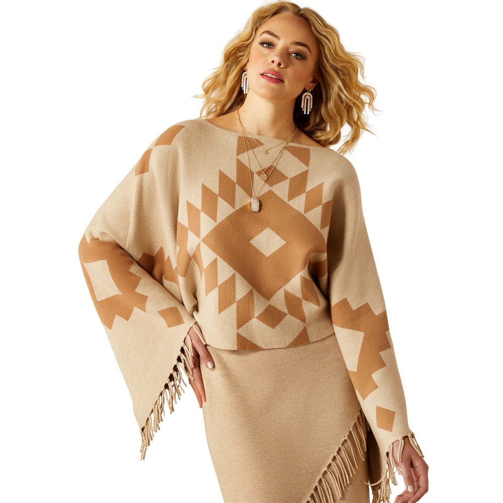 Ariat Womens Sweater Poncho | Sunset Chic | Oatmeal / Tannin