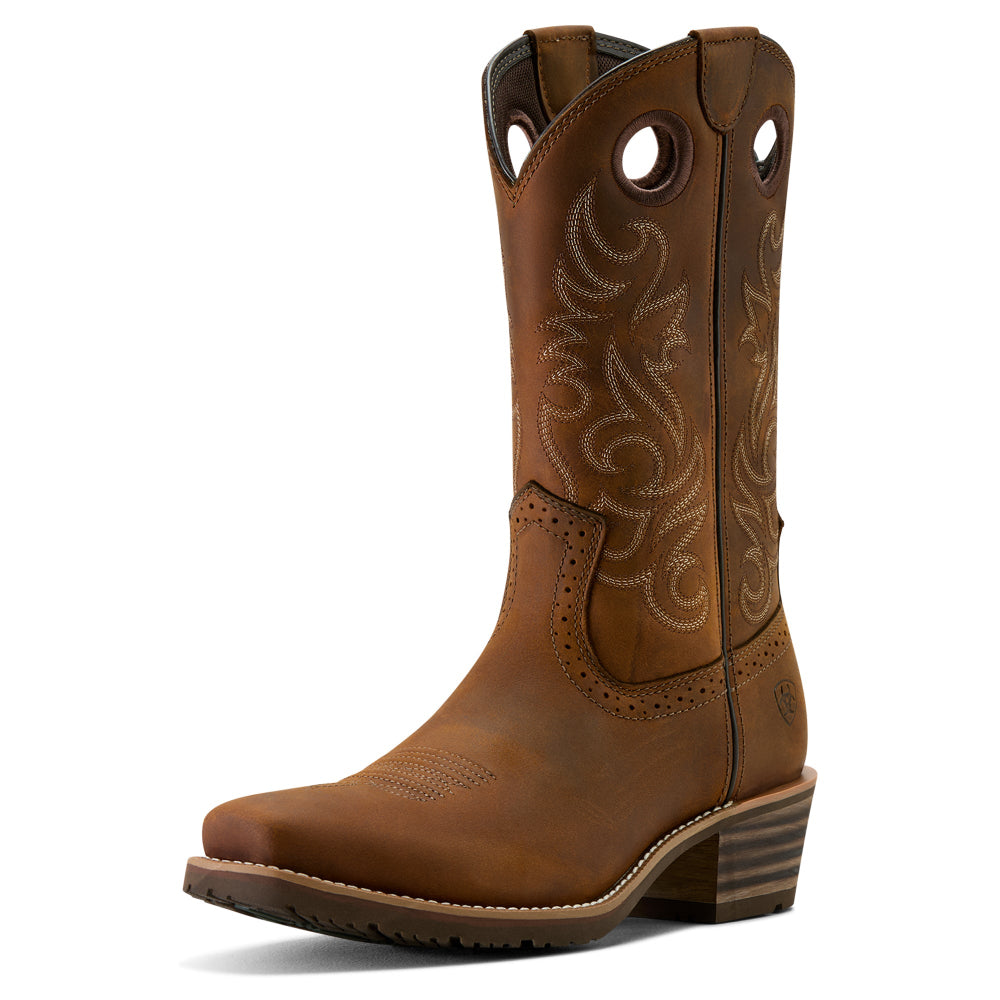 Ariat Mens Western Boots | Hybrid RoughStock | Distressed Brown