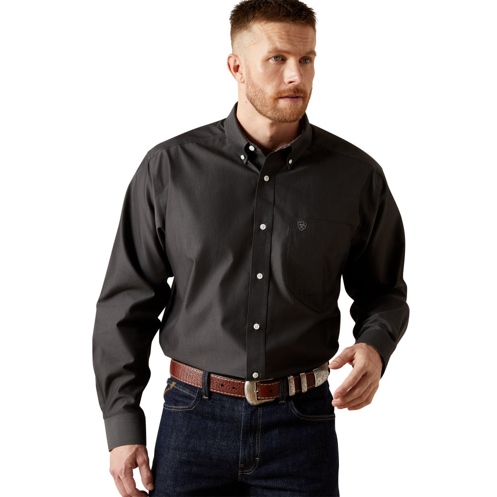 Ariat Mens Shirt | Wrinkle Free Solid Pinpoint Oxford | Black