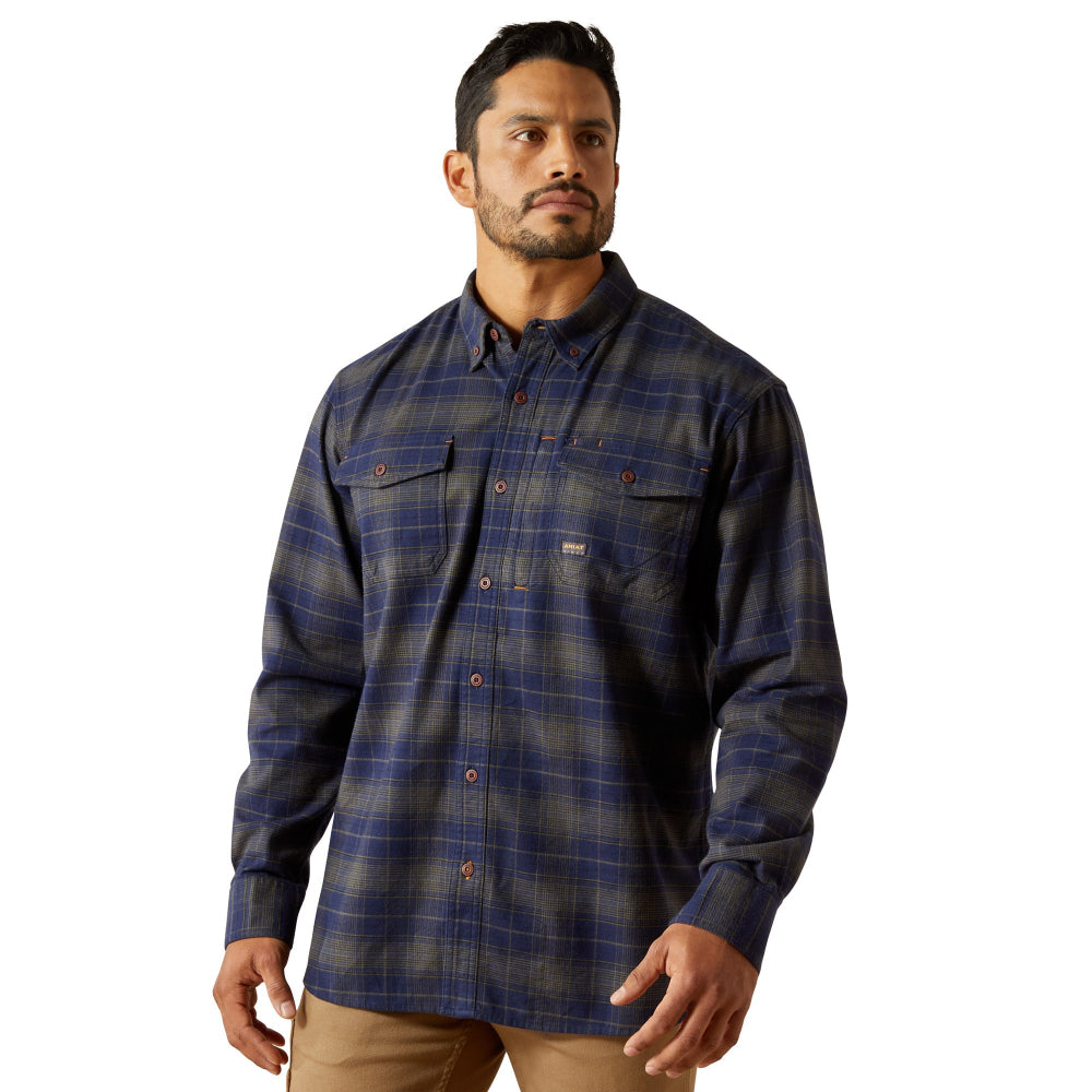 Ariat Mens Flannel Shirt | Rebar Durastretch | Navy