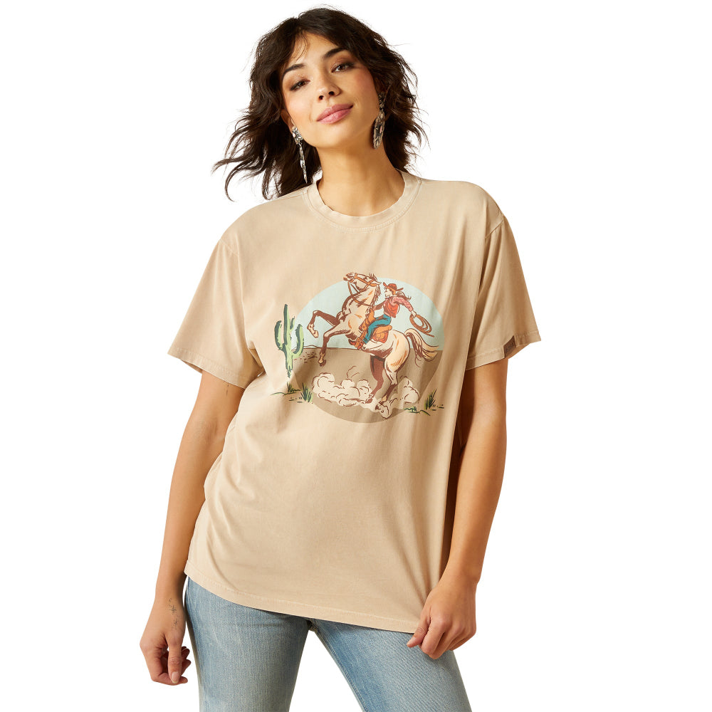 Ariat Womens T-Shirt | Ride On | Oyster Gray Mineral Wash