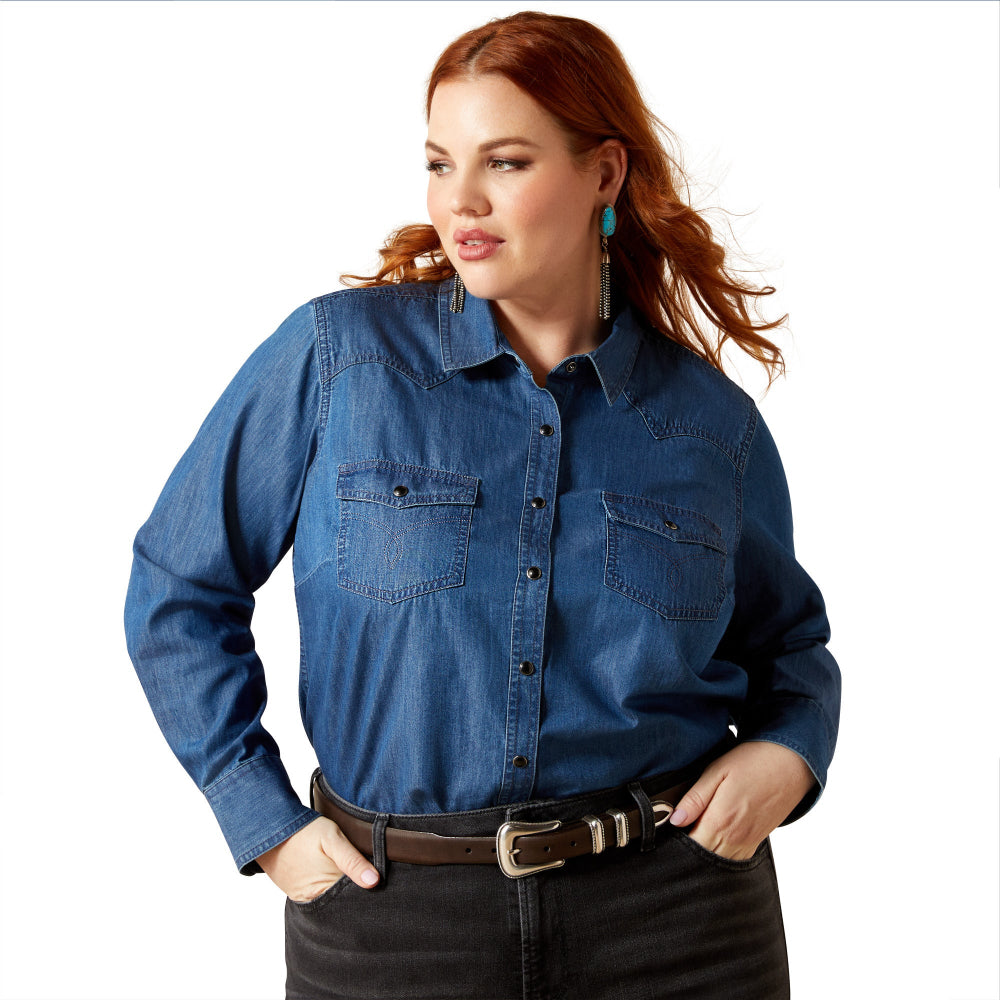 Ariat Womens Shirt | True Blue Snap | Vintage Indigo