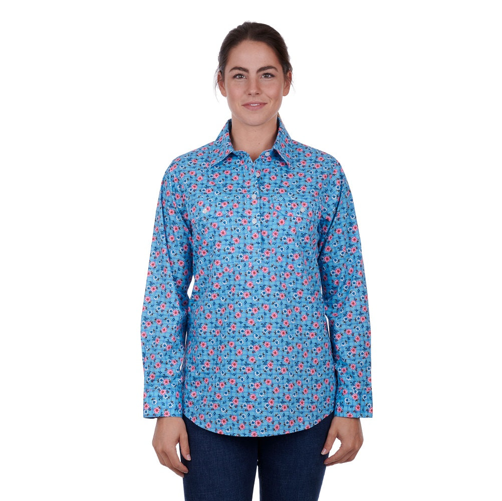 Hard Slog Womens Shirt | Becki Half Placket | Blue