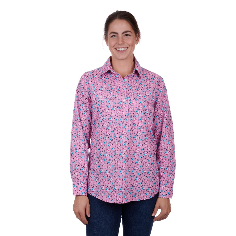 Hard Slog Womens Shirt | Floria Half Placket | Pink