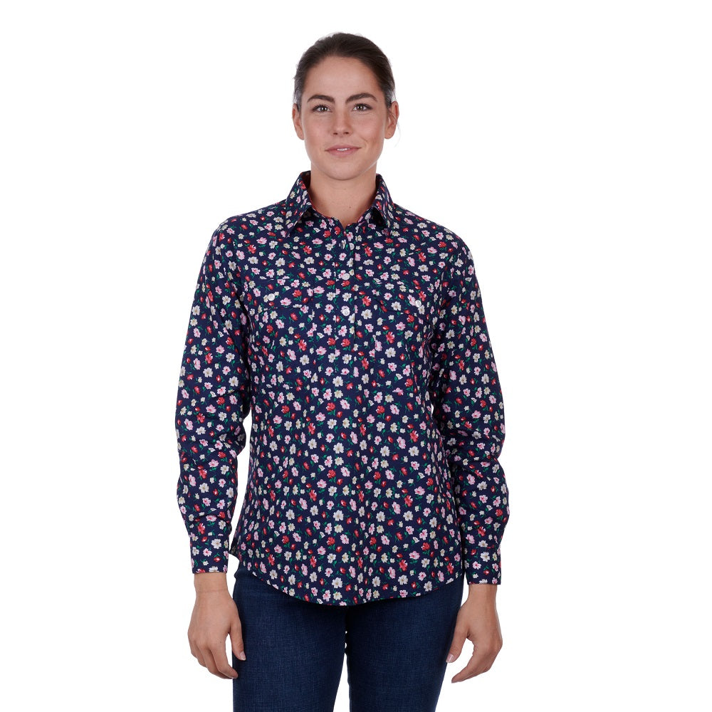 Hard Slog Womens Shirt | Steph Half Placket | Navy