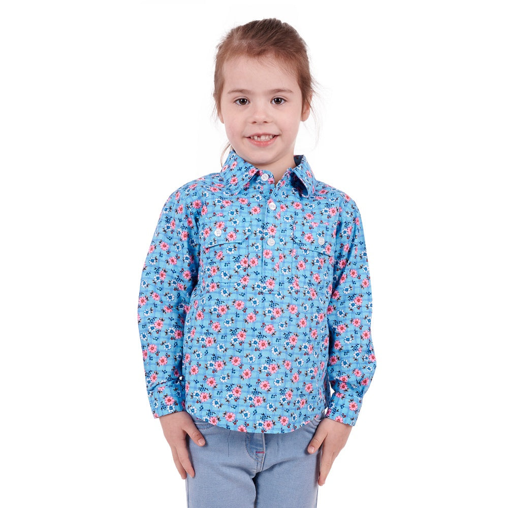 Hard Slog Kids Shirt | Becki Half Placket | Blue