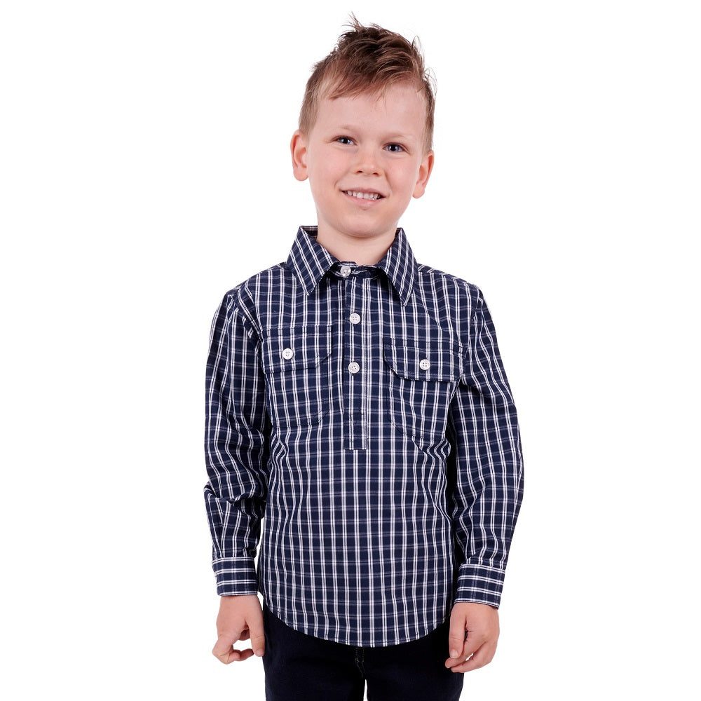 Hard Slog Kids Shirt | Alon Half Placket | Navy