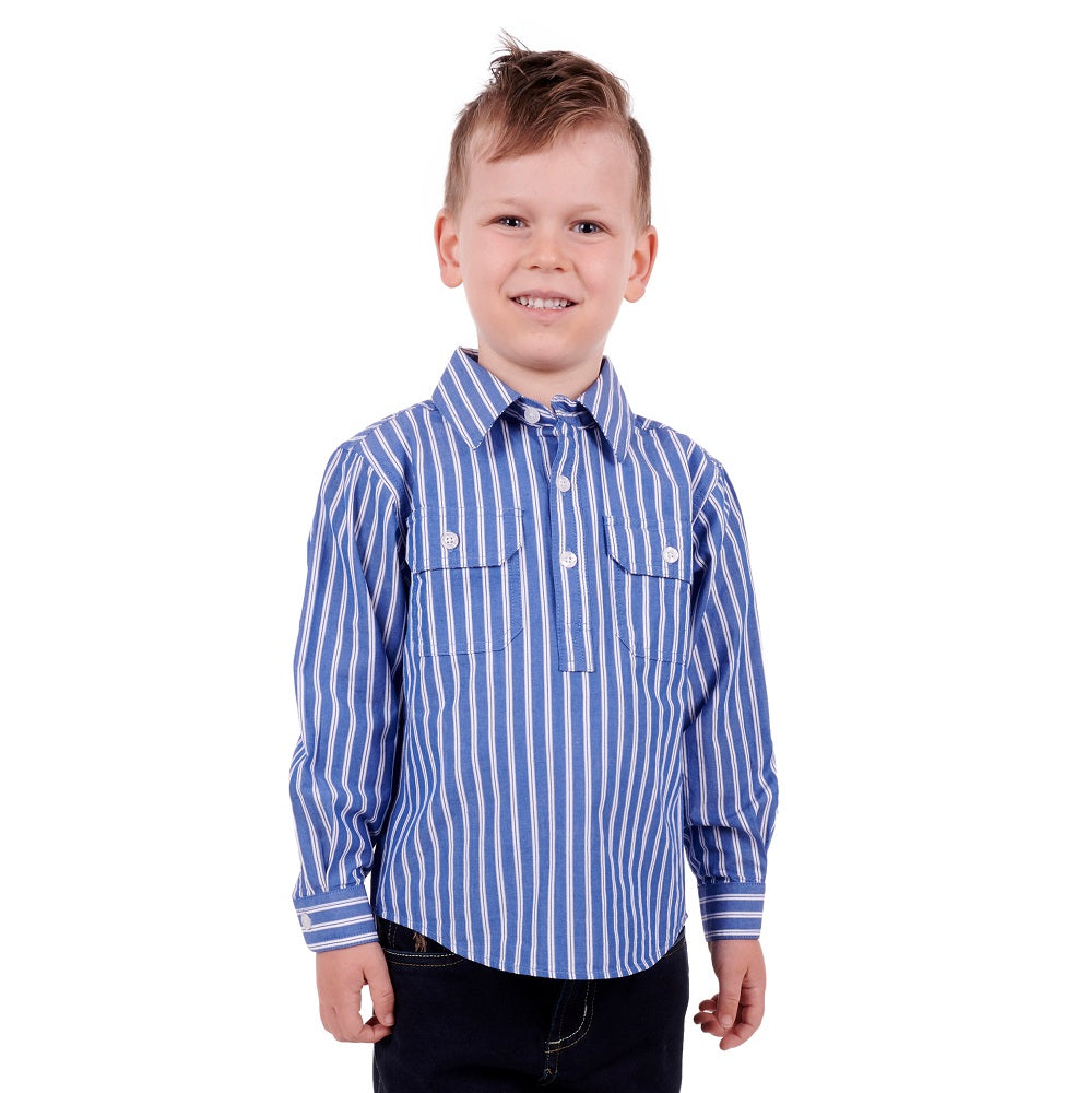 Hard Slog Kids Shirt | Charlie Half Placket | Blue / White