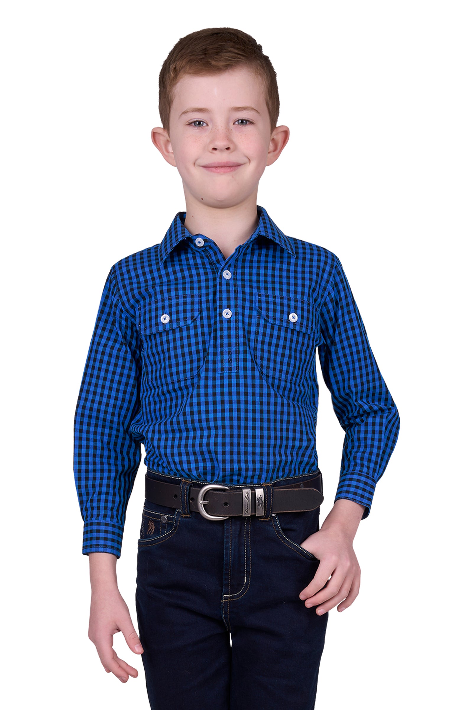 Hard Slog Kids Shirt | Astell Half Placket | Black / Royal Blue