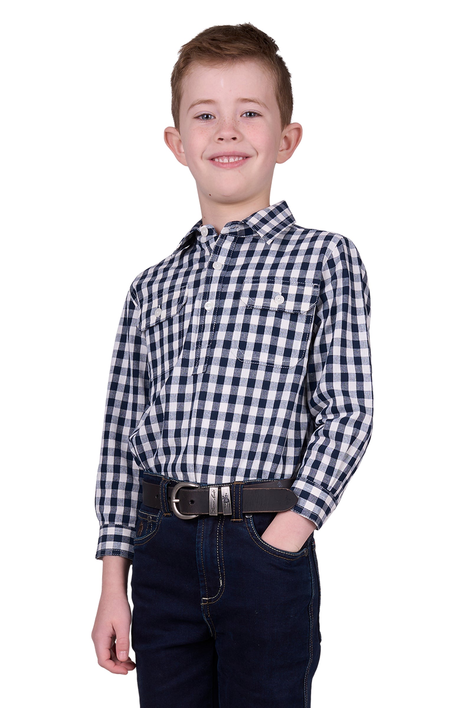 Hard Slog Kids Shirt | Dell Half Placket | Navy / White